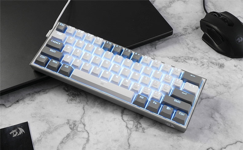RGB white-grey mechanical keyboard with red linear switches