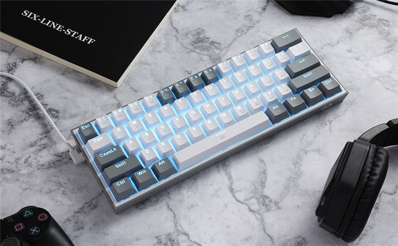 White-grey mechanical keyboard with red linear switches